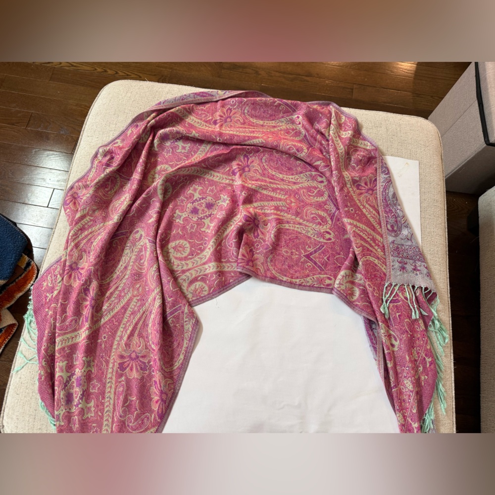Pashmina Pink and Green Paisley Shawl Wrap Scarf - Picture 5 of 9